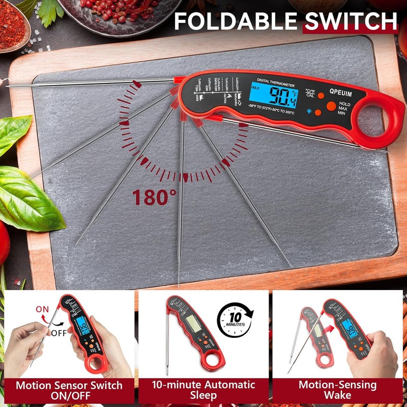 QPEUIM Meat Thermometer Digital Instant Read Waterproof Food Thermometer with Backlight & Calibration for Grill and Cooking, Turkey, Valentines Day Gifts for Men Women by - Image 4